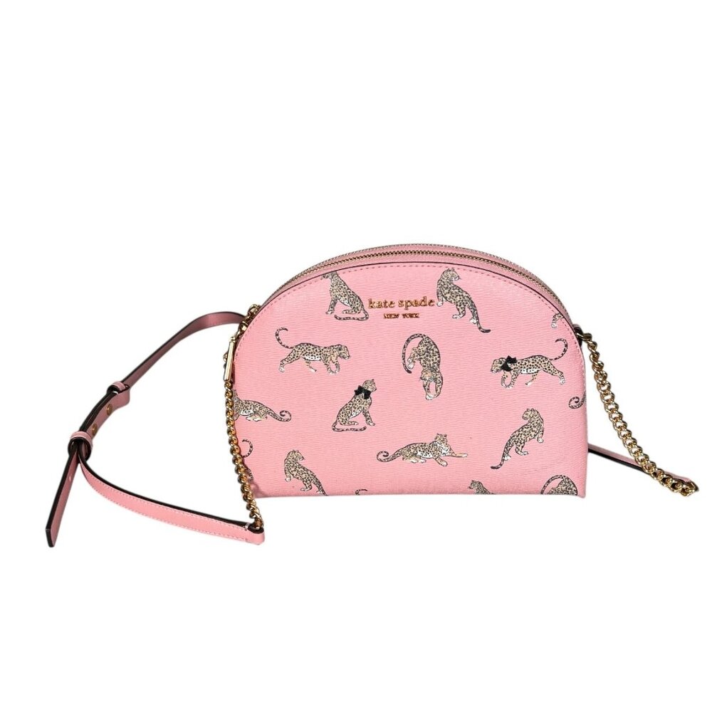 Kate Spade New York Womens Morgan Leopard Double-Zip Dome Pink Crossbody Bag - Picture 3 of 16